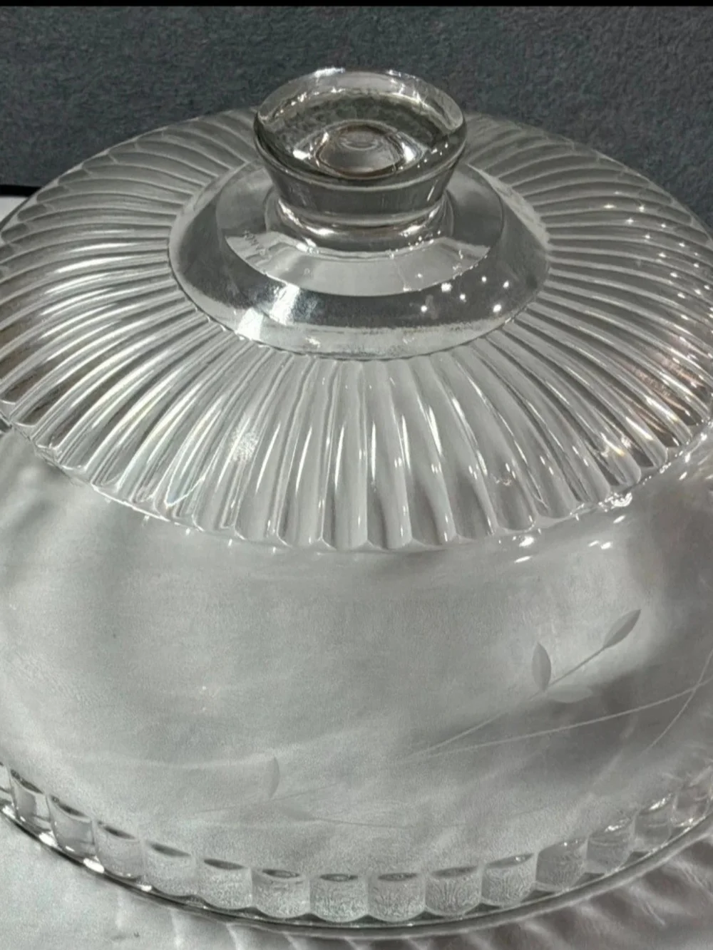 Princess House Clear Ribbed Glass Covered Cake Plate